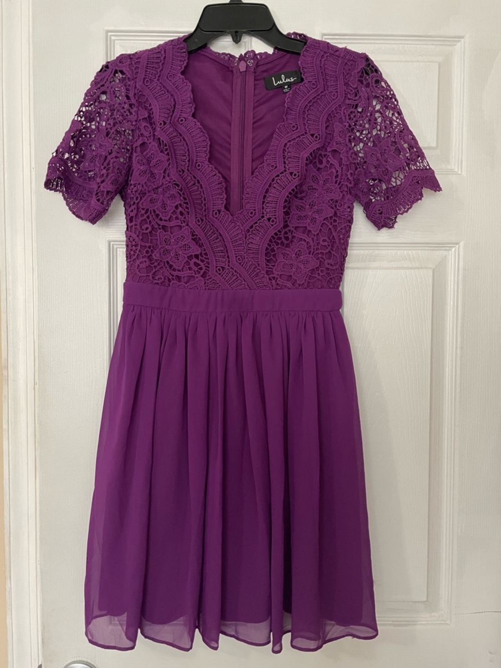 Lulu's Violet Lace Bodice Short Sleeve Chiffon Dress
